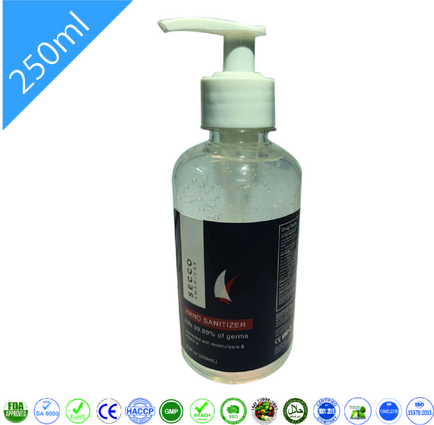 Secco hand sanitizer 250ml with pump