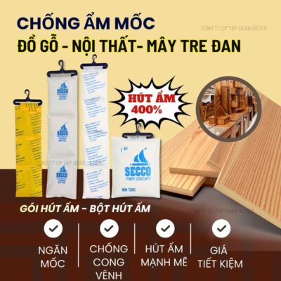 chống ẩm mốc đồ gỗ-nội thất với gói hút ẩm treo container secco