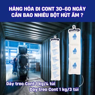 Hàng hóa đi container 30–60 ngày cần bao nhiêu dây treo hút ẩm?