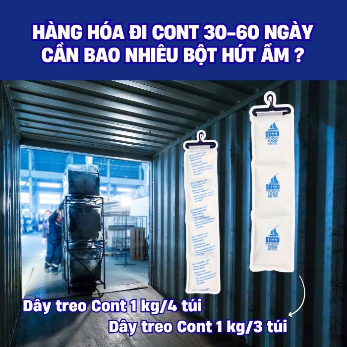 Hàng hóa đi container 30–60 ngày cần bao nhiêu dây treo hút ẩm?