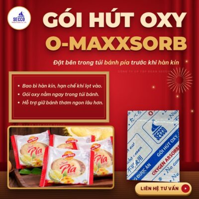 Bao bì bánh pía được hàn kín và bố trí gói hút oxy bên trong túi