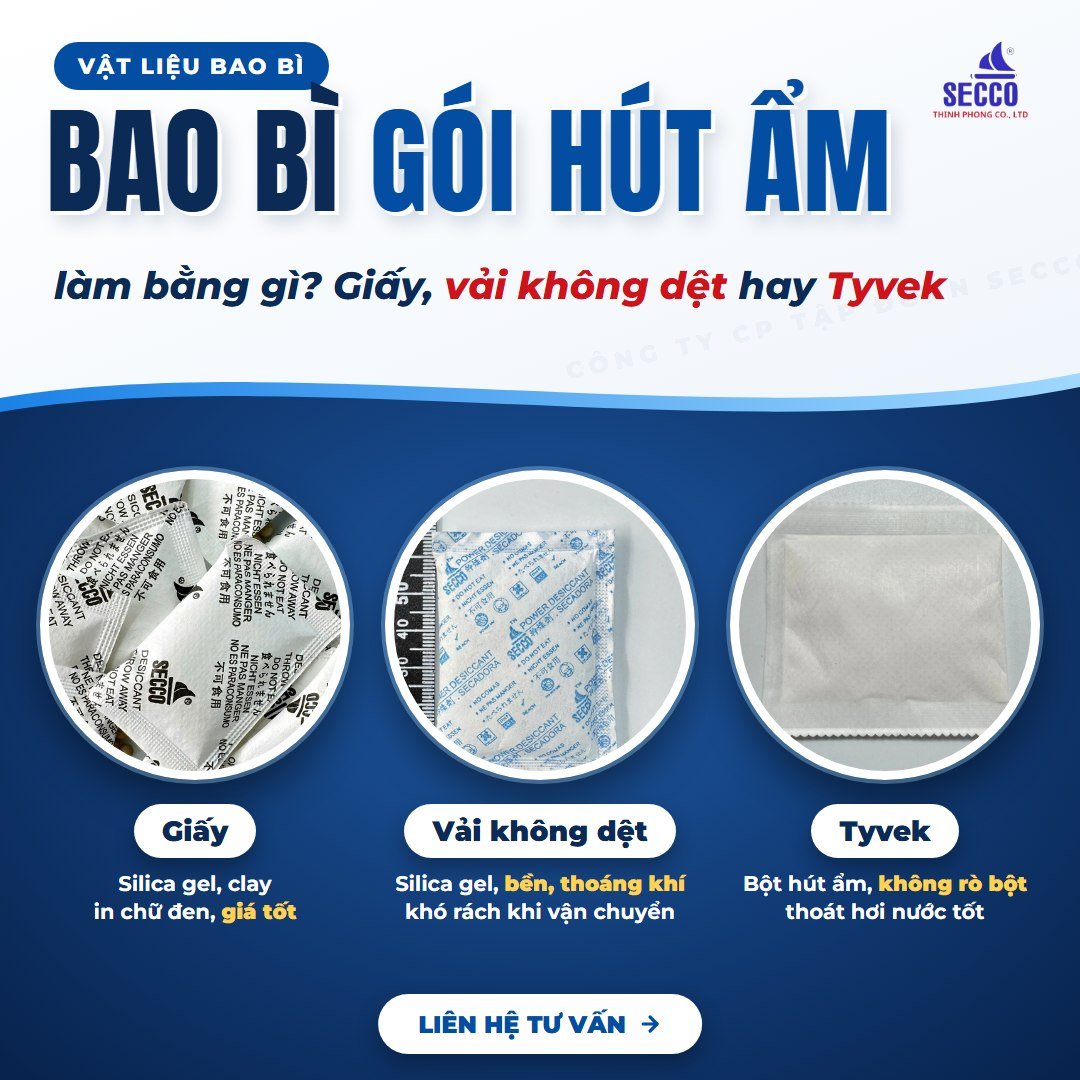 Bao bì gói hút ẩm gồm giấy, vải không dệt, tyvek