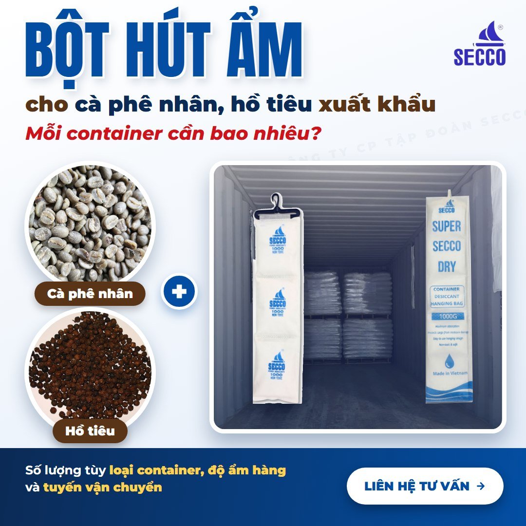 Bột hút ẩm cho cà phê nhân, hồ tiêu xuất khẩu