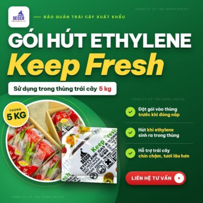 Gói hút ethylene Keep Fresh sử dụng trong thùng trái cây 5 kg