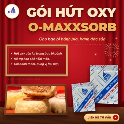 Gói hút oxy O-Maxxsorb Secco dùng trong bao bì bánh pía và bánh đặc sản