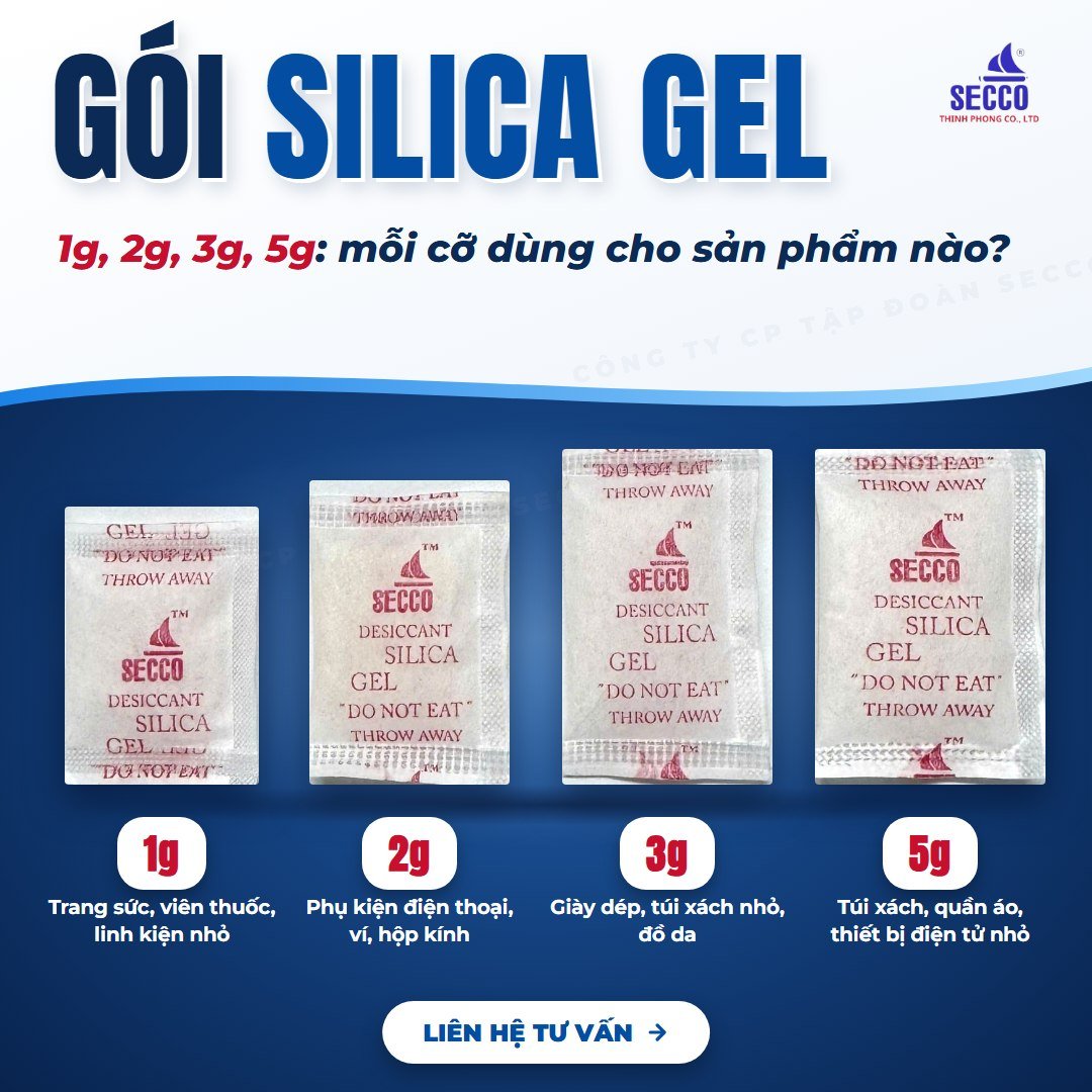 Gói silica gel 1g 2g 3g 5g dùng trong đóng gói sản phẩm