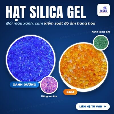 Hạt hút ẩm silica gel đổi màu xanh và cam dùng để kiểm soát độ ẩm hàng hóa.